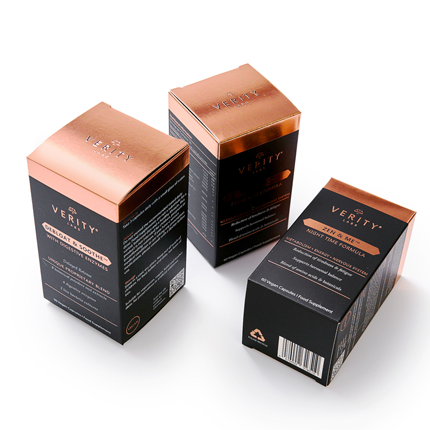 Premium Black & Copper Verity Health Supplement Color Boxes