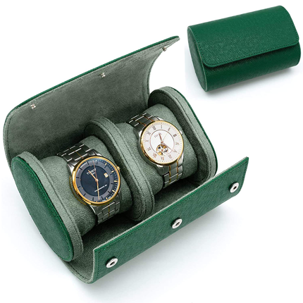 Luxury Green Leather Travel Watch Roll